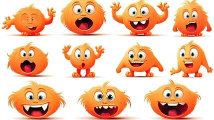 halloween pumpkin characters, orange cute monster character sheet, helloween cartoon style