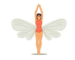 Woman doing fly yoga, gymnastics, vector illustration