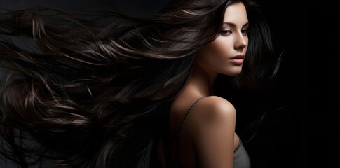 Portrait of a beautiful girl with very long dark hair