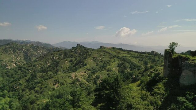 Aerial photo of the Great Wall in Wulonggou, Baoding City, Hebei Province, China,
