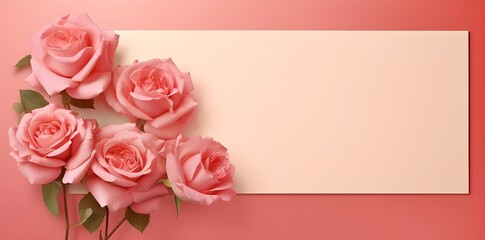 Bouquet of beautiful pink roses on pink background with copy space. Women's Day, Mother's Day, Valentine's Day, Wedding concept.