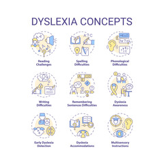 2D editable colorful thin line icons set representing dyslexia, isolated vector, linear illustration.