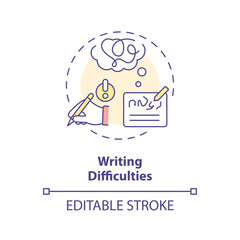 2D editable multicolor icon writing difficulties concept, simple isolated vector, dyslexia thin line illustration.