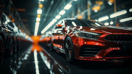 Obraz premium Industrial high-tech line for the assembly and production of modern cars at the plant