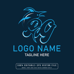 Editable shark with RG letter logo design vector RG letter shark logo design	