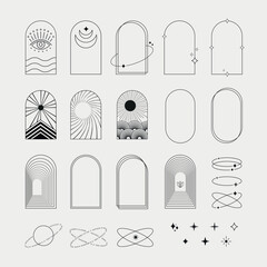 Set of abstract minimalistic linear design elements, geometric forms, modern arch shapes. - 650044100