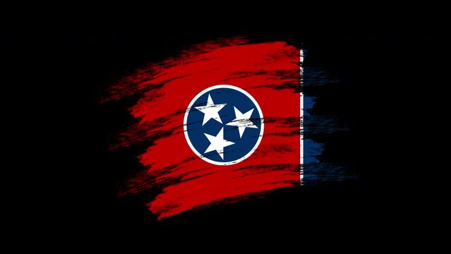 4K Paint Brush Tennessee Flag with Alpha Channel. Waving Brushed Tennessean Banner. Transparent Background Texture Fabric Pattern High Detail.