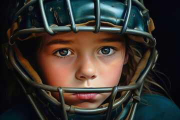 Photo of a young girl with a football helmet