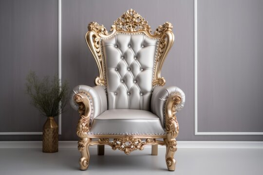 Throne chair grey gold color isolated on plain background