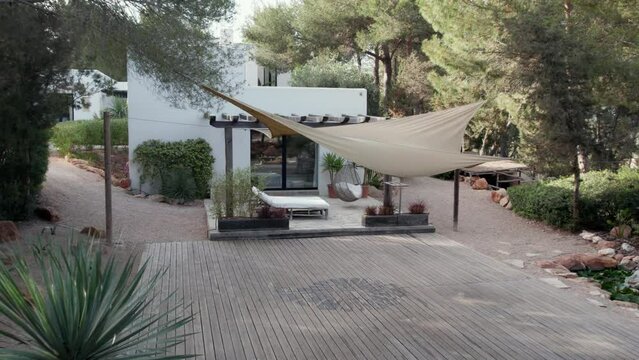 Relaxing Accommodation Hotel At Casa Sukha In Ibiza, Spain. Dolly Shot
