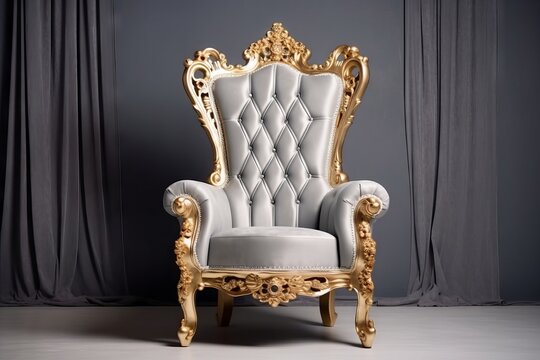 Throne chair grey gold color isolated on plain background