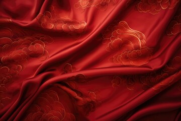 scarlet red silk background, chinese red twirl fabric, generative ai - obrazy, fototapety, plakaty