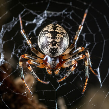 Image of brown spider on a cobweb. Insect. Illustration, Generative AI.