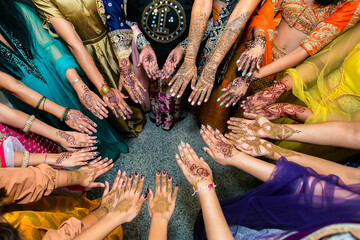 Indian Hindu bride's henna mehendi mehndi hands close up