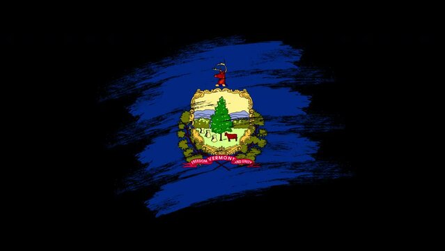 4K Paint Brush Vermont Flag with Alpha Channel. Waving Brushed Vermonter Banner. Transparent Background Texture Fabric Pattern High Detail.