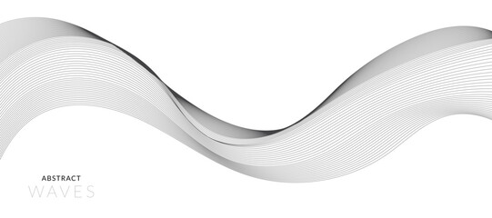 Abstract wave element for design. Digital frequency track equalizer. Stylized line art background. Vector illustration. Wave with lines created using blend tool. Curved wavy line, smooth stripe.