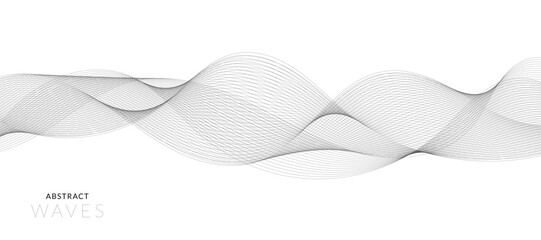 Abstract wave element for design. Digital frequency track equalizer. Stylized line art background. Vector illustration. Wave with lines created using blend tool. Curved wavy line, smooth stripe.