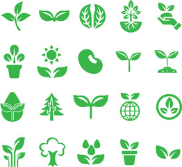 Green leaf icon set