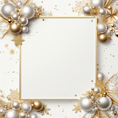 Fototapeta na wymiar white and Golden color christmas greeting card with balls,luxury christmas card