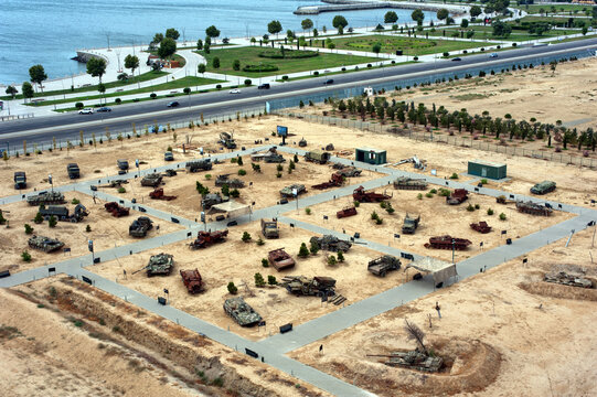 Exhibition of military equipment from the Azerbaijani-Armenian war in Nagorno-Karabakh at the Military Trophy Park. July 18, 2023 in Baku, Azerbaijan
