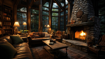 A cozy rustic cabin with charming furniture
