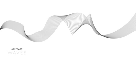 Abstract wave element for design. Digital frequency track equalizer. Stylized line art background. Vector illustration. Wave with lines created using blend tool. Curved wavy line, smooth stripe.