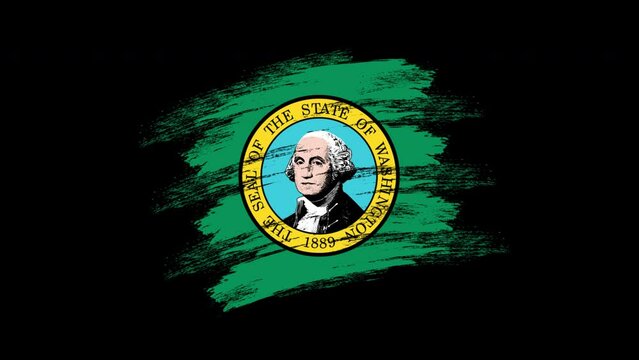 4K Paint Brush Washington Flag with Alpha Channel. Waving Brushed Washingtonian Banner. Transparent Background Texture Fabric Pattern High Detail.