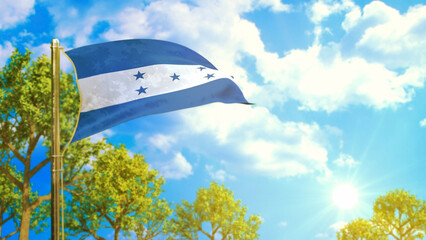 flag of Honduras at sunny day, good weather symbol - nature 3D rendering