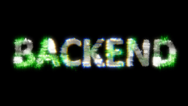 green cybernetic text BACKEND with noise distortion, isolated - object 3D illustration