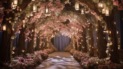 a whimsical and fairytale-inspired wedding venue, with enchanting decor, a hint of magic, and the promise of a happily ever after - obrazy, fototapety, plakaty