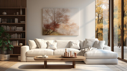 Simple modern living room interior in white colours