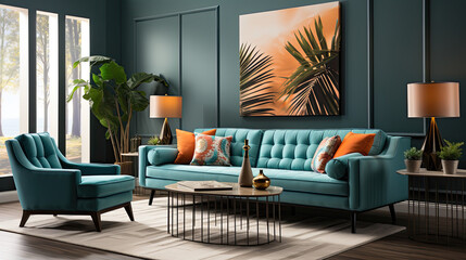 Interior Design Soft Gray Walls with a Vibrant Teal Accent Wall
