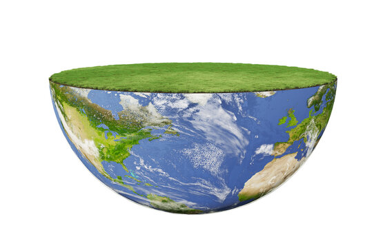 half world earth podium stage with lawn grass isolated. half world earth podium stage element isolated. half world earth podium stage element 3d render. concept of sustainability eco environment 