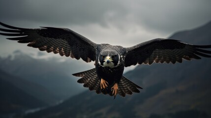 Cinematic shot of a flying peregrine falcon
