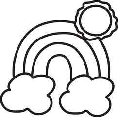 rainbow with sun hand drawn outline