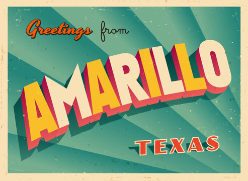 Greetings from Amarillo, Texas, USA - Wish you were here! - Vintage Touristic Postcard. Vector Illustration. Used effects can be easily removed for a brand new, clean card.