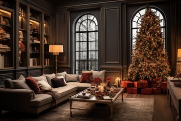 Fototapeta na wymiar Living room decorate with Christmas festival. Generative AI