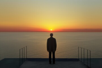 Dawn sea man think. Generate Ai