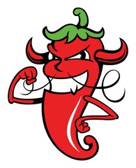 Cartoon style red hot pepper character, isolated on white background.