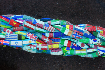 Nautical rope with flags of different countries