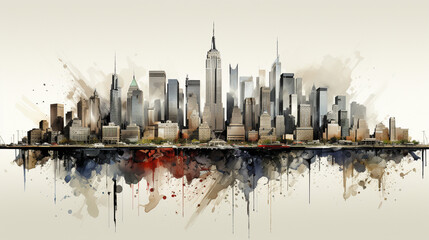 Naklejka premium Cityscape Fusion: Abstract Urban Energy from Ink Blots