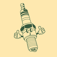 Vintage character design of a spark plug