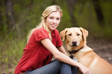 an attractive young woman with her dog