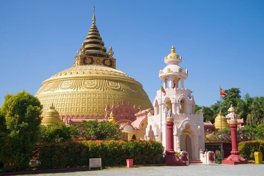 MANDALAY, MYANMAR - DECEMBER 20, 2016: Giant stupas of the International Academy of Buddhism "Sitagu International Buddhist Academy"