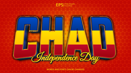 chad editable text effect with chad flag pattern suitable for poster design about holiday, Feast day or chad independence day moment