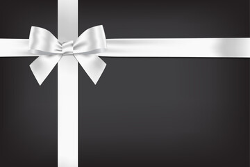 White bow realistic with horizontal and Vertical cross ribbon place on gradient black background for decorate you Memorial and funeral card, Vector EPS10 with copy space
