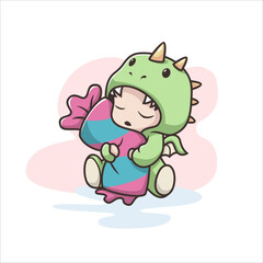 cute baby dragon holding candy pillow