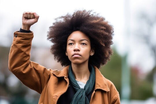 Shot Of A Young Woman Standing Outside With Her Fist Raised In Solidarity