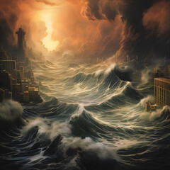 都市を襲う津波のイメージ図