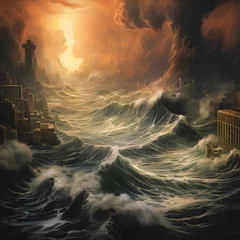 Zelfklevend Fotobehang 都市を襲う津波のイメージ図 © ayame123
